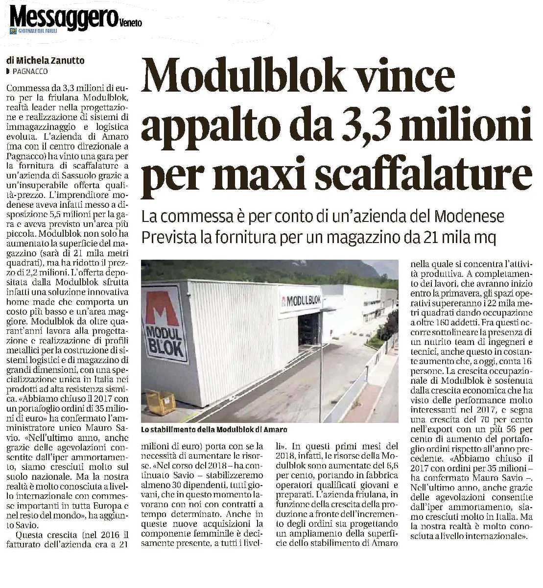 Articolo Modulblok Messaggero Veneto